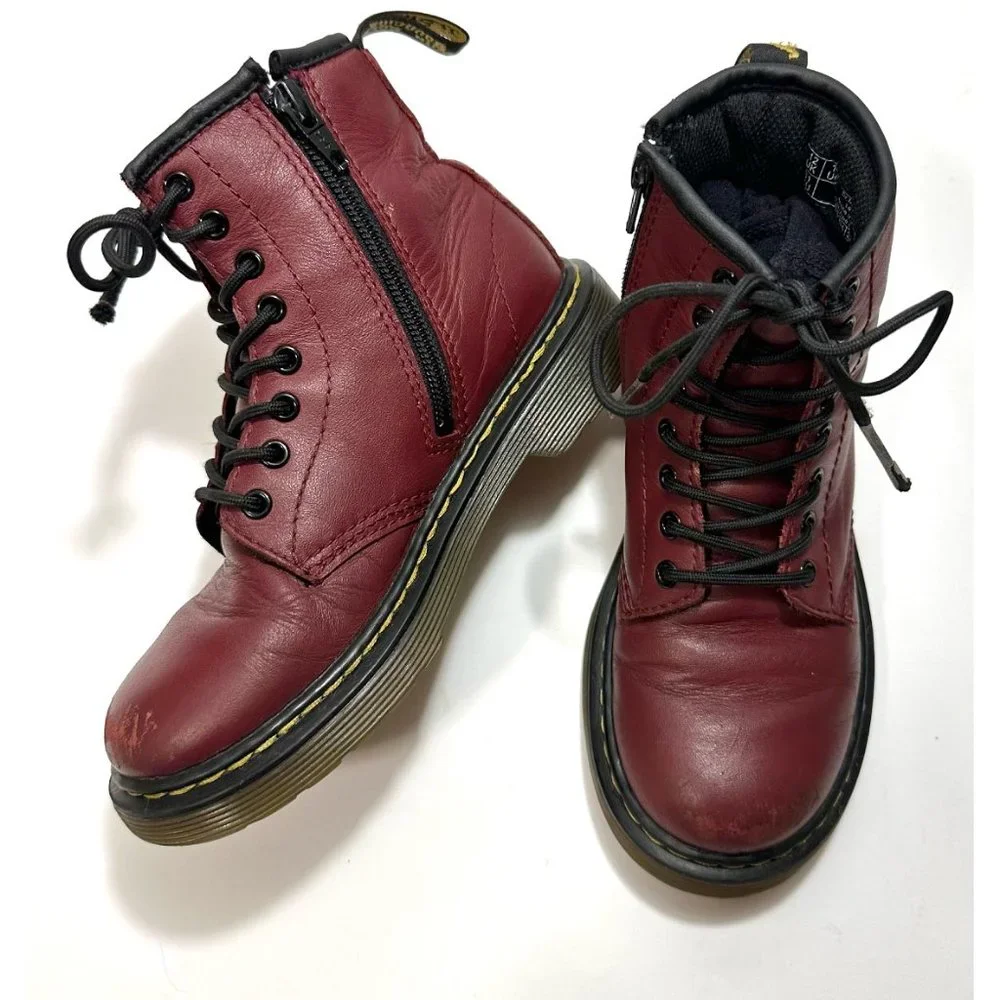 Dr Doc Martens 1460 J Lace Up Side Zip AW004 Red Leather Boots